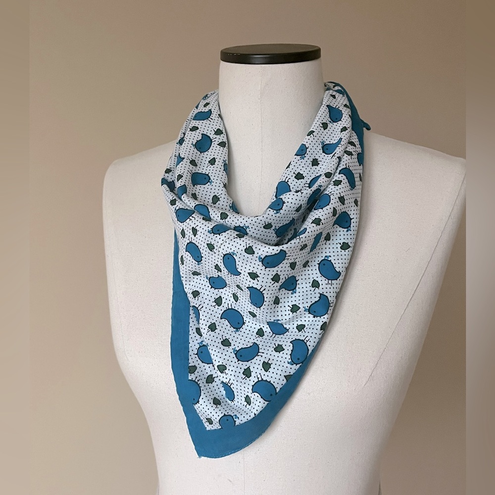 Vintage Bird Print Scarf, 100% cotton.
